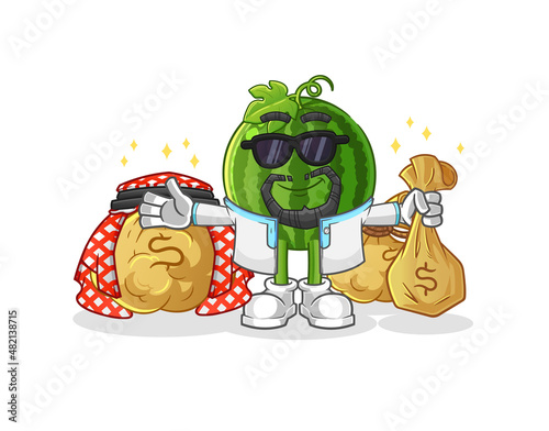 watermelon rich arabian mascot. cartoon vector