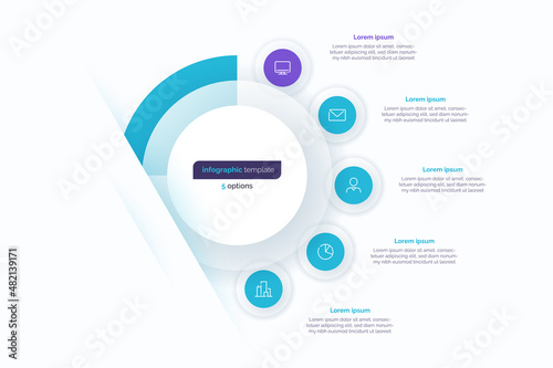Five option circle infographic design template. Vector illustration