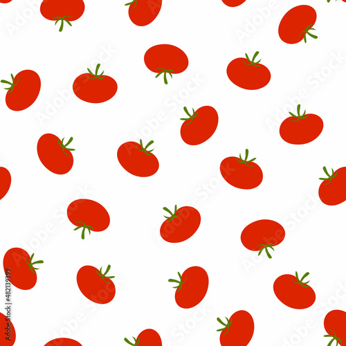 Seamless pattern with red ripe tomatoes in cartoon hand drawn flat style on white background for textile  web design