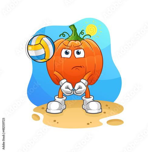pumpkin play volleyball mascot. cartoon vector