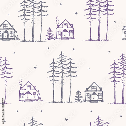 seamless pattern pine house