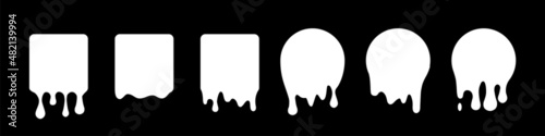 Paint drip icons set, splash of white ink circle and square drops, liquid blobs melt and flow with splatters