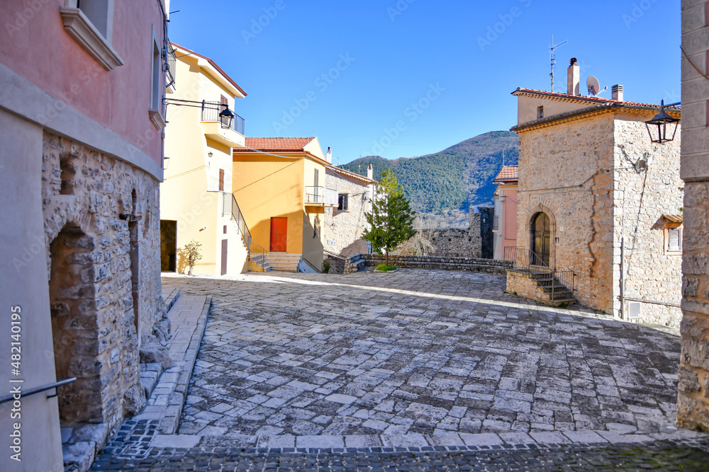 A small square of Campodimele, a medieval town of Lazio region, Italy.
