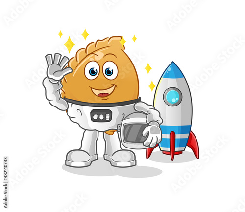 dumpling astronaut waving character. cartoon mascot vector