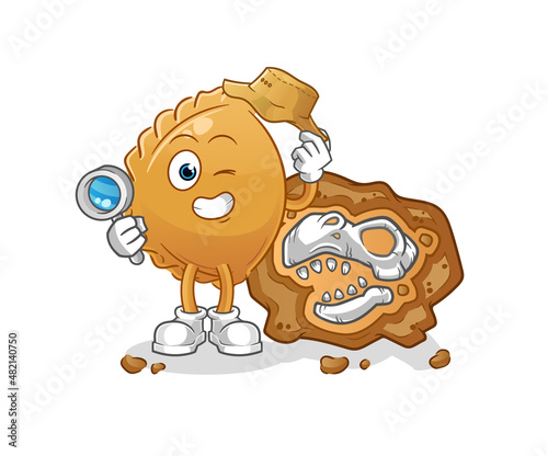 dumpling archaeologists with fossils mascot. cartoon vector