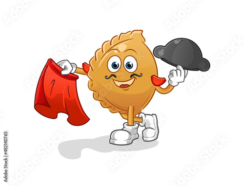 dumpling matador with red cloth illustration. character vector