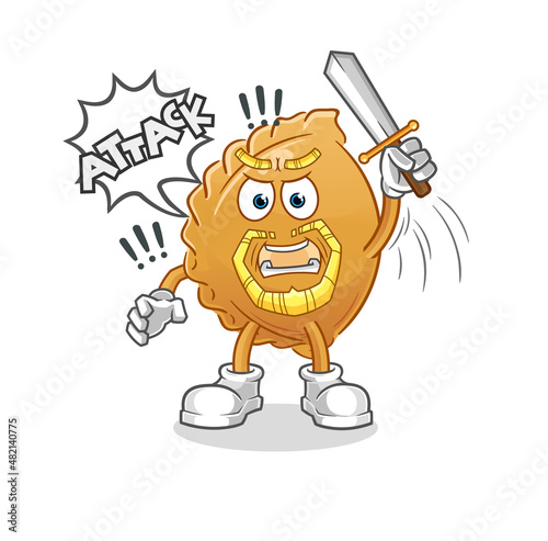 dumpling knights attack with sword. cartoon mascot vector
