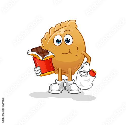 dumpling eat chocolate mascot. cartoon vector