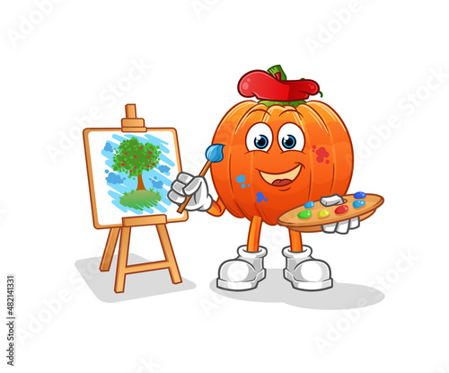 pumpkin artist mascot. cartoon vector