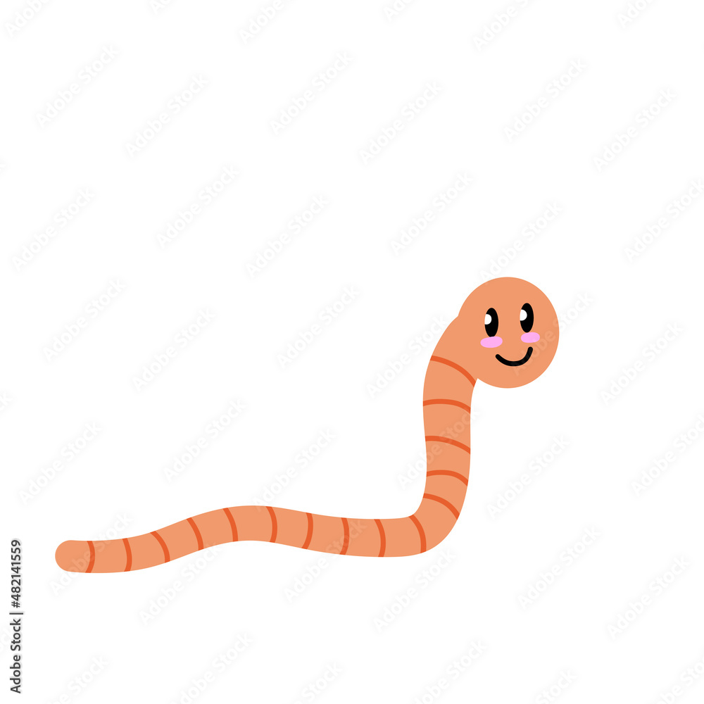 Naklejka premium Cute cartoon smiling worm. Little pink earthworm isolated vector illustration.