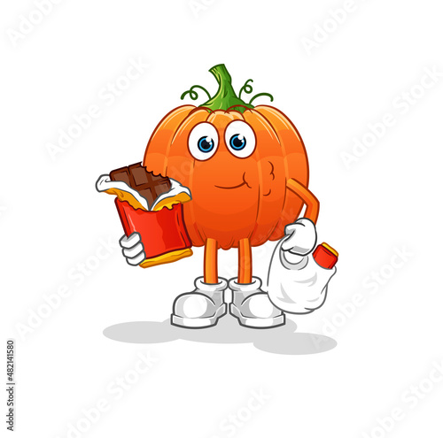 pumpkin eat chocolate mascot. cartoon vector