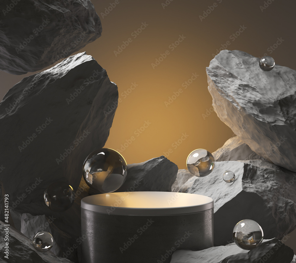 Black Geometric Rocks Black geometric Stone and Rock shape background, minimalist mockup for ...