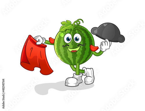 watermelon matador with red cloth illustration. character vector