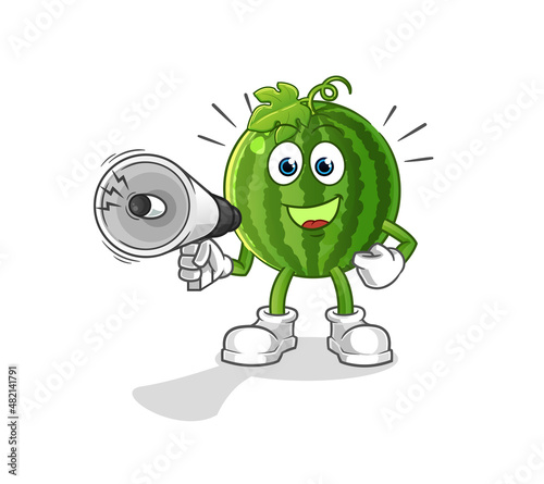 watermelon holding hand loudspeakers vector. cartoon character