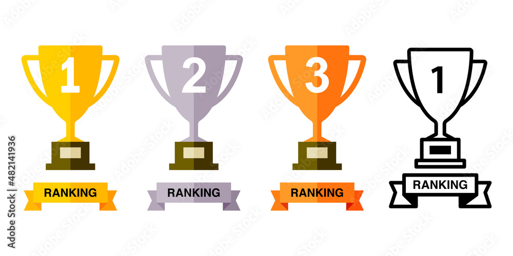 優勝トロフィー 優勝カップ 金銀銅ランキングのベクターアイコンイラスト素材セット Stock Vector Adobe Stock