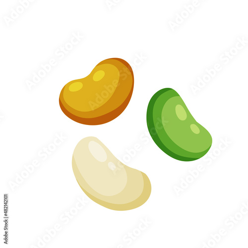 Bean grains. Different soya sprouts in flat style isolated on white background
