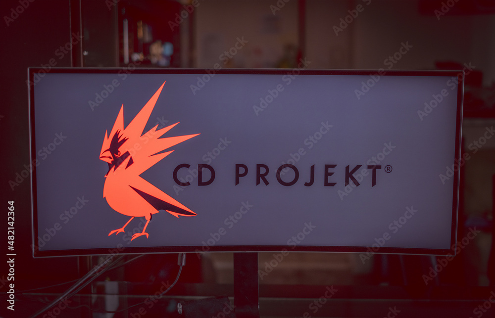 monitor logo CD Projekt Red software house producer of video games, famous  for The Witcher series and Cyberpunk 2077 Stock Photo | Adobe Stock