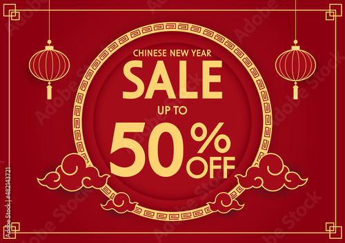 Chinese new year sale poster. Happy Chinese new year 2022. Chinese New Year Sale Promotion Template.