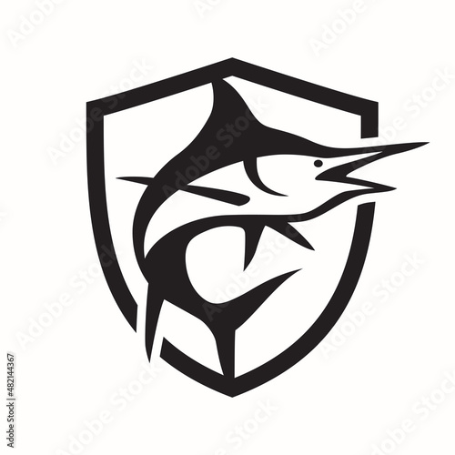 Marlin fish logo black and white