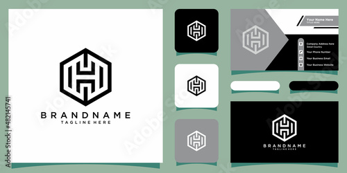 Initial letter HH, hexagon modern abstract element icon logo design with business card design template