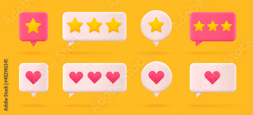 Set of speech bubbles, like box, rate box. Concept of reviews and likes.