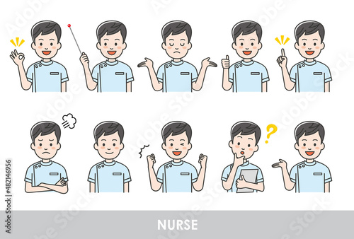 看護師イラストのパターン素材セット