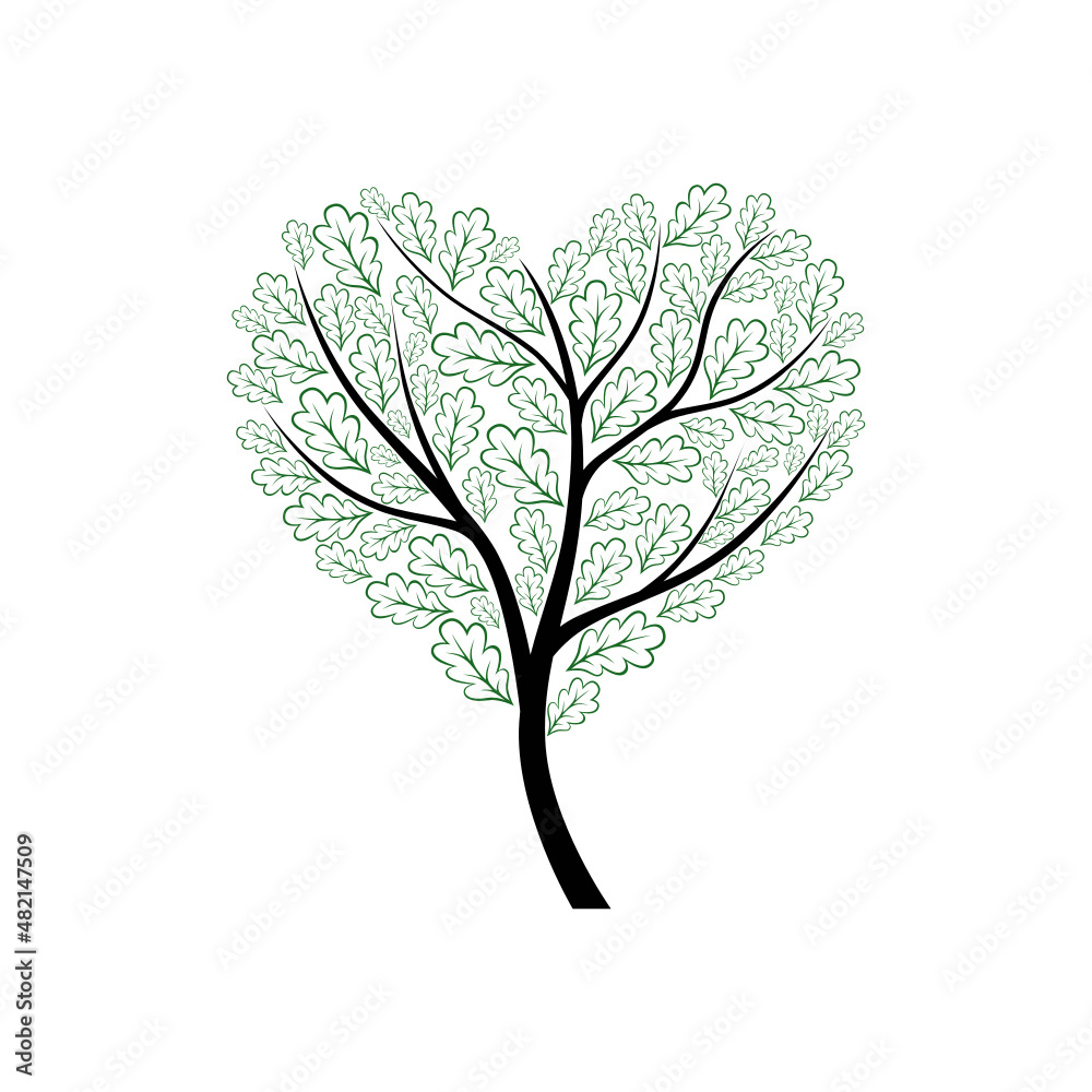 Tree oak heart silhouette