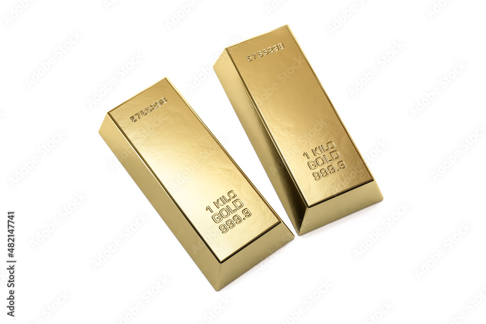 Two gold bars on white background. 3d render Two gold bars on white background. 3d render
