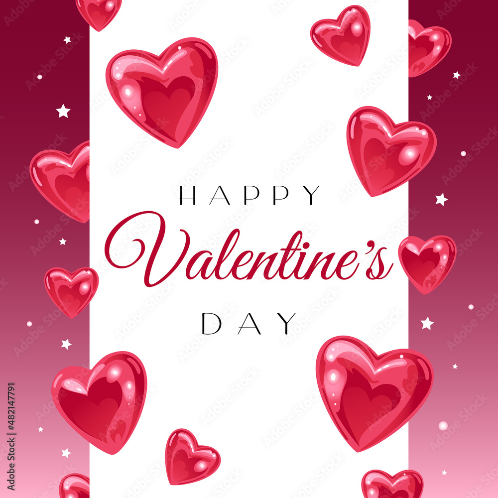 Valentines Day. Bright banner with shiny sweet heart-shaped lollipops. For advertising banner, website, poster, sale flyer