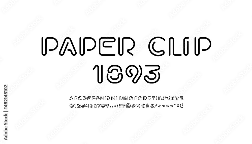 Paper clip alphabet, trendy font from thin segment rounded line, letters and numbers made in the line style, vector illustration 10EPS Paper clip alphabet, trendy font from thin segment rounded line, letters and numbers made in the line style, vector illustration 10EPS