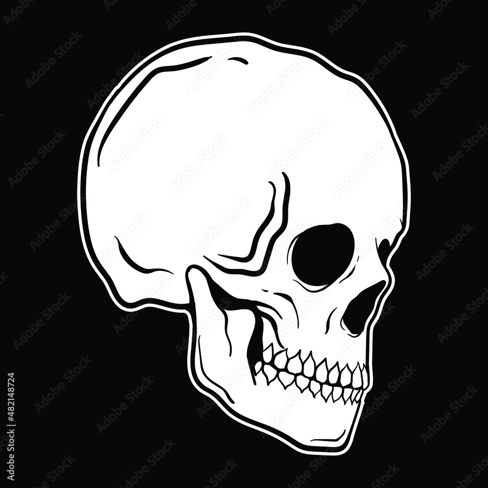 skull black and white hand-drawn style, premium vector