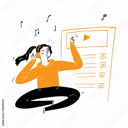 Young woman with headphones choosing a song
