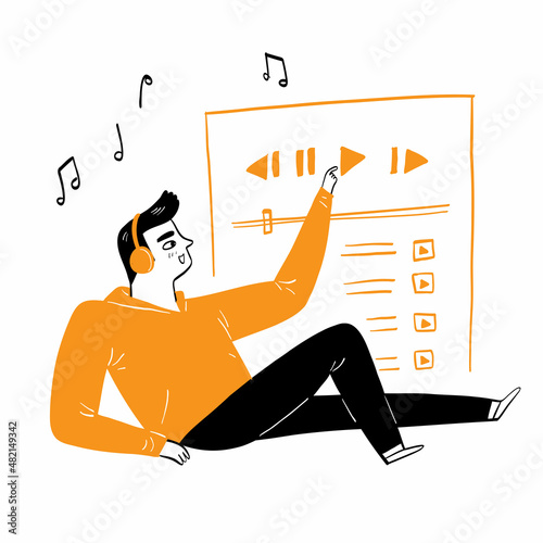 Young man with headphones choosing a song