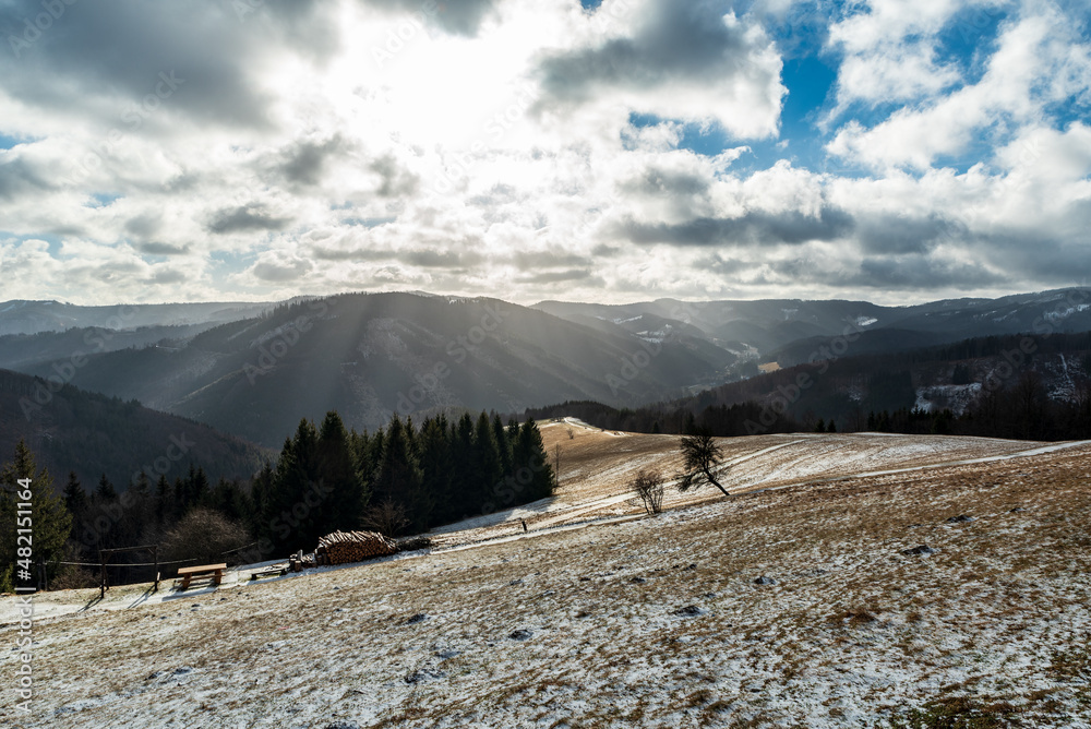 View from Kamenity in Moravskoslezske Beskydy mountains in Czech republic