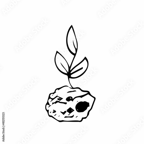 Soil with young sprout sketch icon for web, mobile and infographics. Hand drawn sprout vector icon isolated on white background.