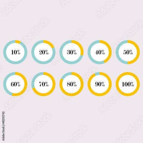 Circle chart showing percentages inside a circle for presentations, articles, reports, plans. Vector illustration