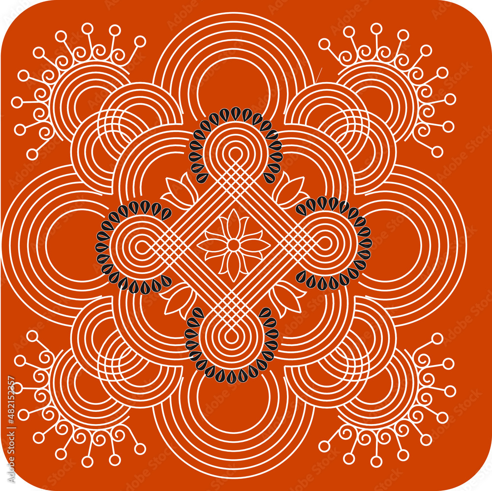 Indian Traditional and Cultural Rangoli, Alpona, Kolam, or Paisley vector line art. Bengal art India. for textile printing, logo, wallpaper Indian Traditional and Cultural Rangoli, Alpona, Kolam, or Paisley vector line art. Bengal art India. for textile printing, logo, wallpaper