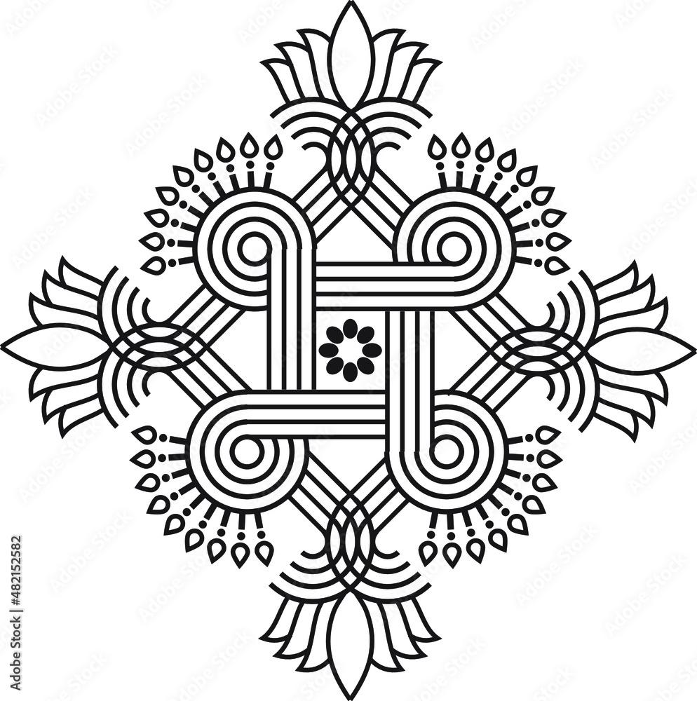 Indian Traditional and Cultural Rangoli, Alpona, Kolam, or Paisley vector line art. Bengal art India. for textile printing, logo, wallpaper