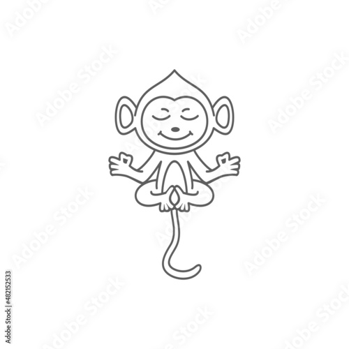 Meditation yoga chill relaxing monkey medical line design logo