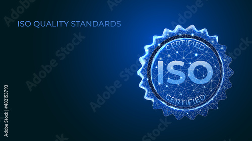 ISO certification. Guaranteed quality control standards. Business technology. Vector illustration in low poly style. photo
