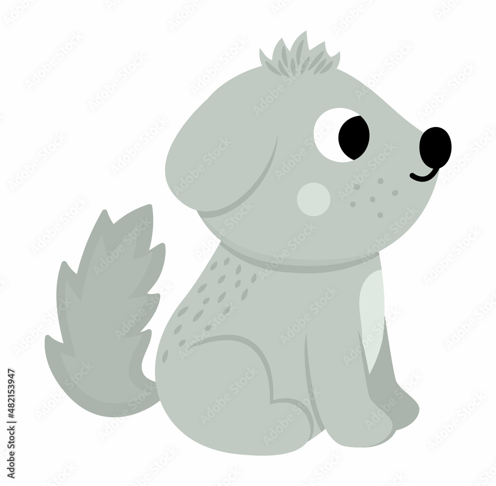 Obraz premium Vector dog icon. Cute cartoon sitting pet illustration for kids. Farm or domestic animal isolated on white background. Colorful flat puppy picture for children.