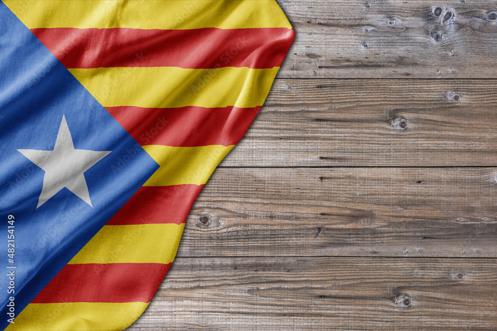 Wooden pattern old nature table board with Catalonia flag