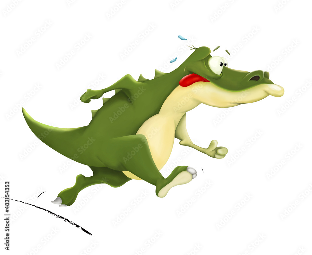 Obraz premium Illustration of a Running Crocodile. Cartoon Character