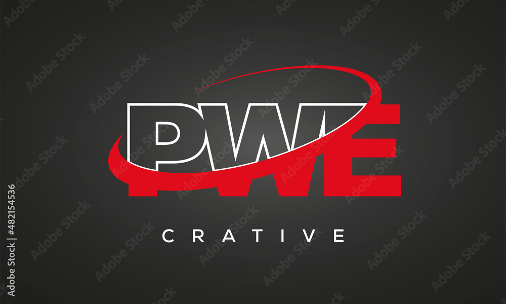 PWE creative letters logo with 360 symbol Logo design