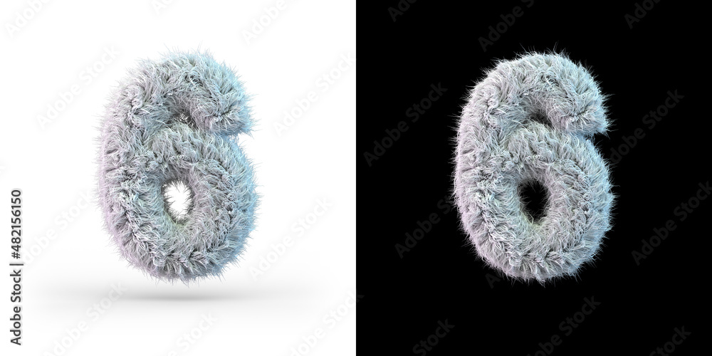 Number 6. Digital sign. White fluffy font on black and white background ...