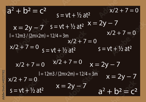 Fondo de pizarra con ecuaciones y fórmulas matemáticas. 