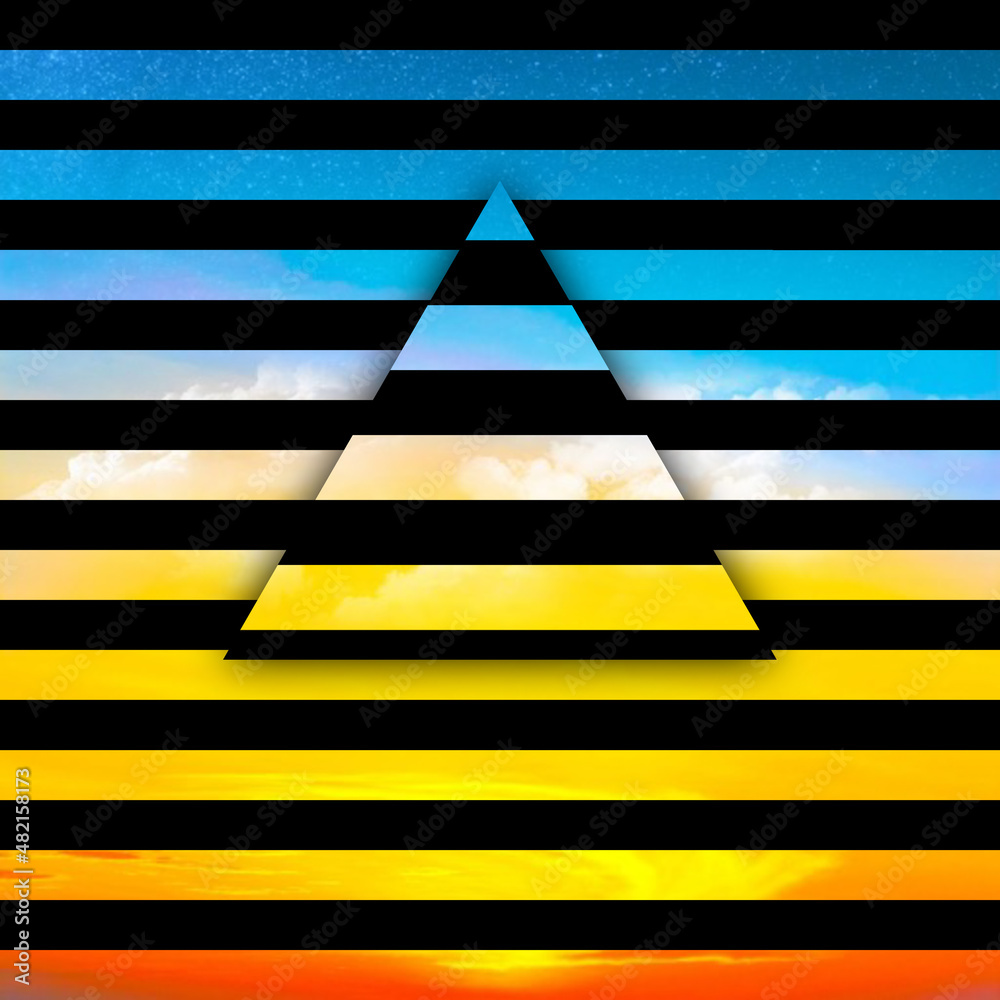 bright colourful triangular striped design in bold black and white colours in relief with drop shadows bright colourful triangular striped design in bold black and white colours in relief with drop shadows