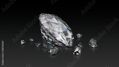 3d render  Sparkling diamond broken
