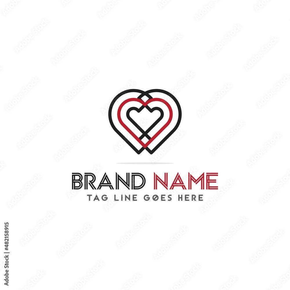 abstract heart logo design with simple style line and outline, icon heart logo, world valentine day, vector template