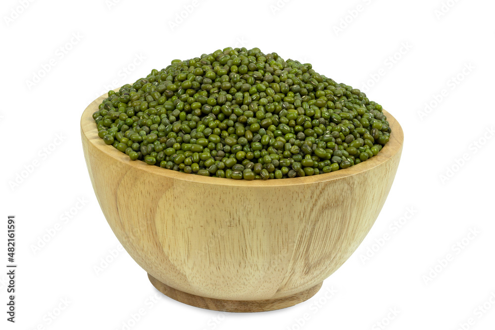 green beans in wooden cup isolated on white background green beans in wooden cup isolated on white background